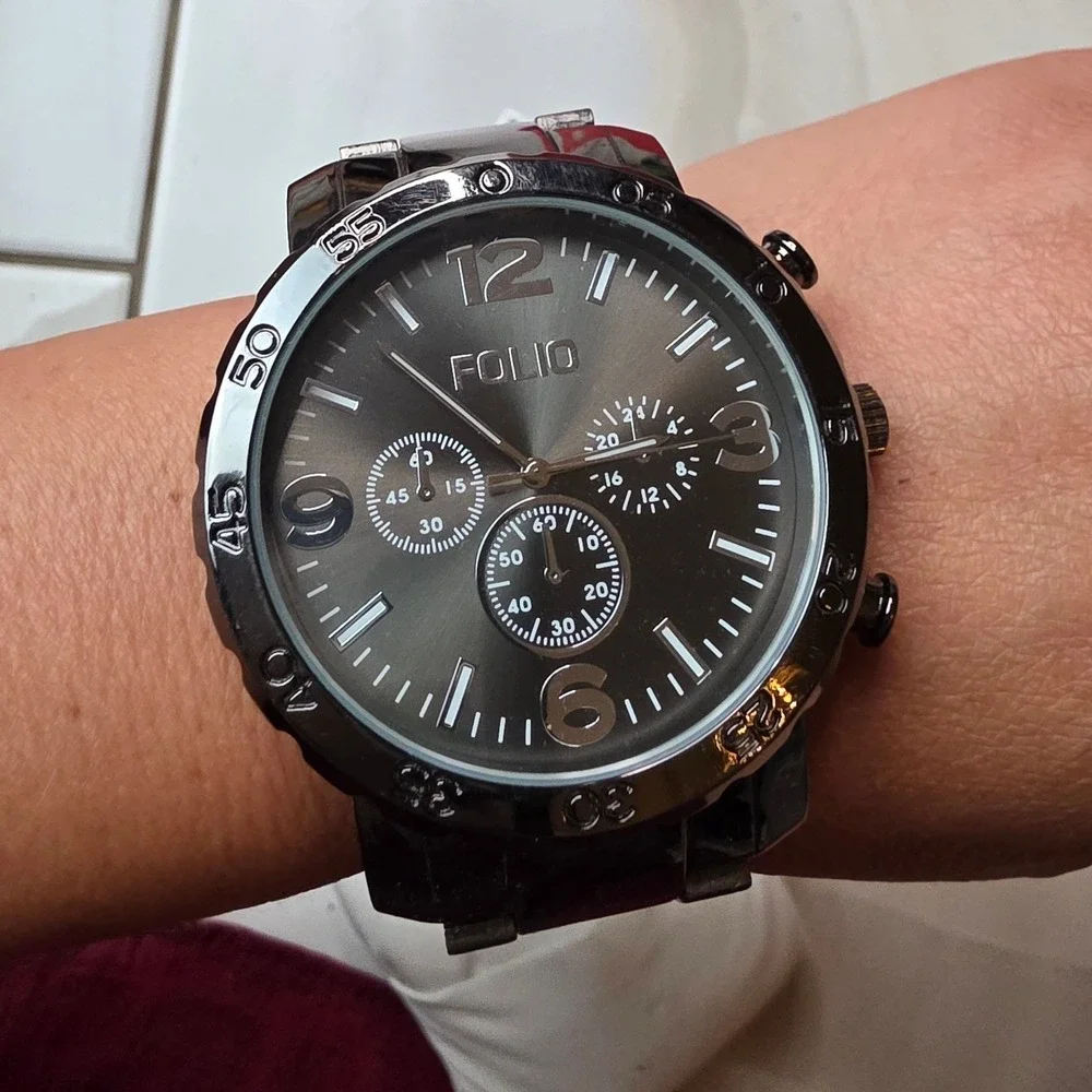 Folio Mens Gunmetal Grey Chronograph Style Watch FMDMSG074 Japan Movt